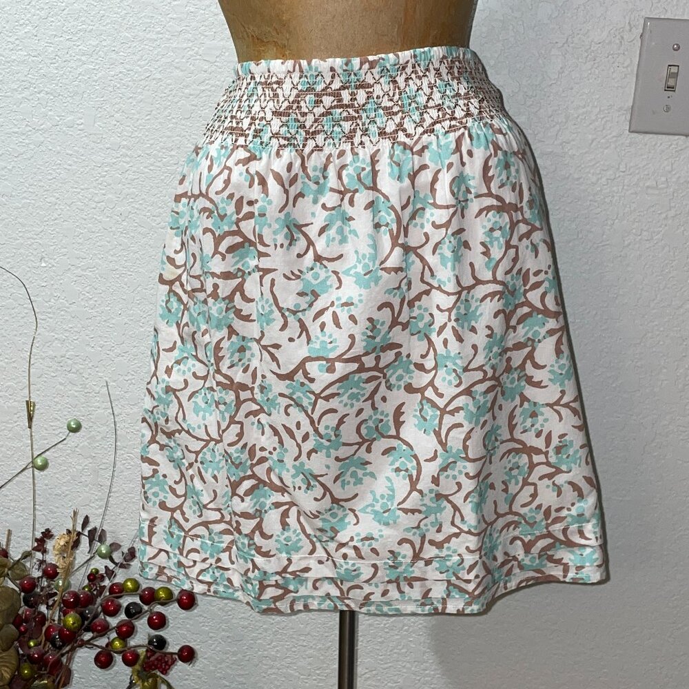 NWT $165 Aquamarine Print Smocked Skirt LILLA P Small S